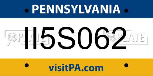 II5S062 Pennsylvania License Plate