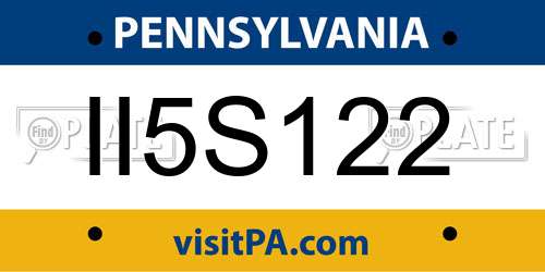 II5S122 Pennsylvania License Plate