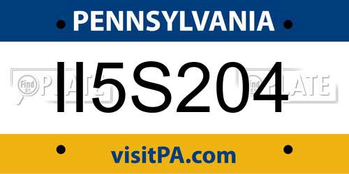 II5S204 Pennsylvania License Plate