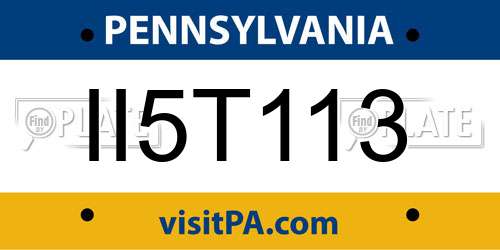 II5T113 Pennsylvania License Plate