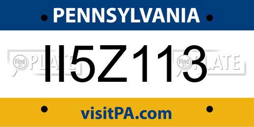 II5Z113 Pennsylvania License Plate