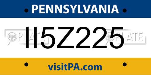II5Z225 Pennsylvania License Plate
