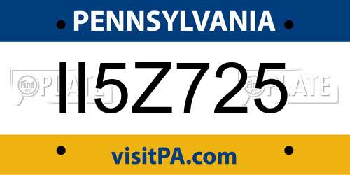 II5Z725 Pennsylvania License Plate