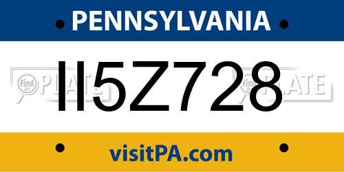 II5Z728 Pennsylvania License Plate