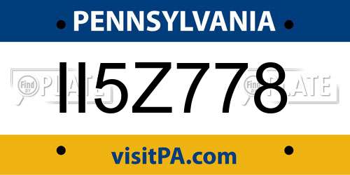 II5Z778 Pennsylvania License Plate