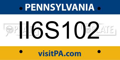 II6S102 Pennsylvania License Plate