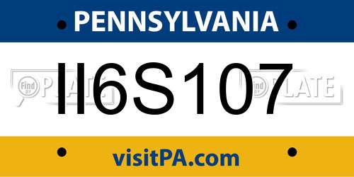 II6S107 Pennsylvania License Plate
