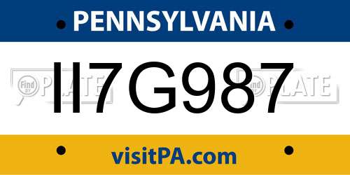 II7G987 Pennsylvania License Plate