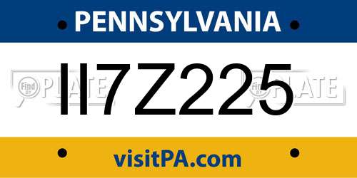 II7Z225 Pennsylvania License Plate