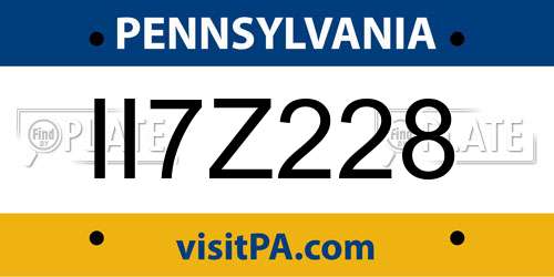 II7Z228 Pennsylvania License Plate