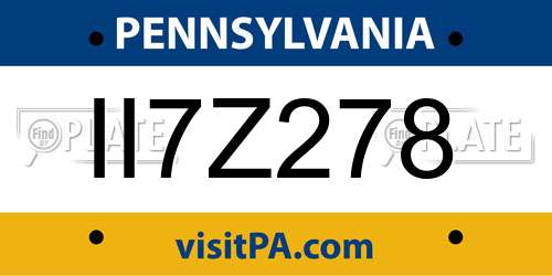 II7Z278 Pennsylvania License Plate