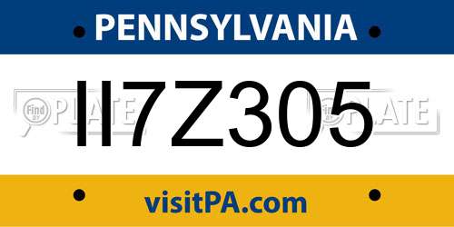 II7Z305 Pennsylvania License Plate