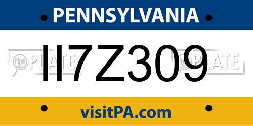 II7Z309 Pennsylvania License Plate