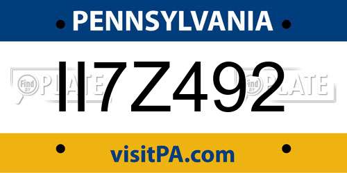 II7Z492 Pennsylvania License Plate