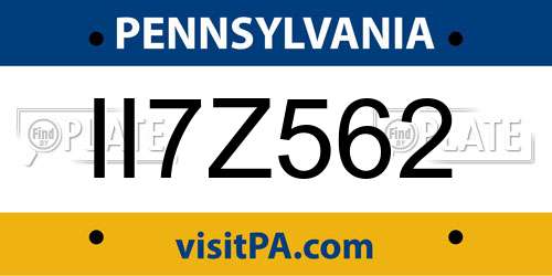 II7Z562 Pennsylvania License Plate