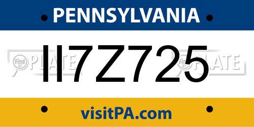 II7Z725 Pennsylvania License Plate