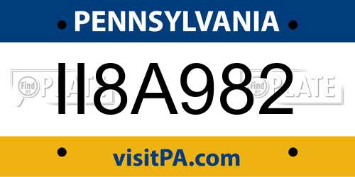 II8A982 Pennsylvania License Plate