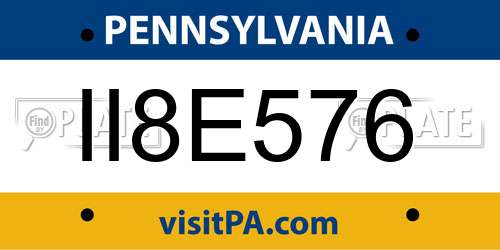 II8E576 Pennsylvania License Plate
