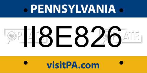 II8E826 Pennsylvania License Plate