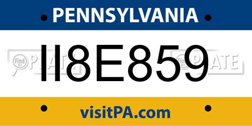 II8E859 Pennsylvania License Plate