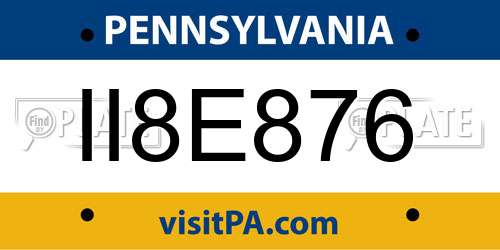 II8E876 Pennsylvania License Plate
