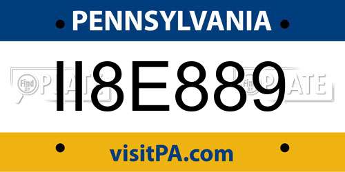 II8E889 Pennsylvania License Plate