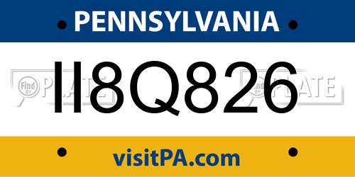 II8Q826 Pennsylvania License Plate