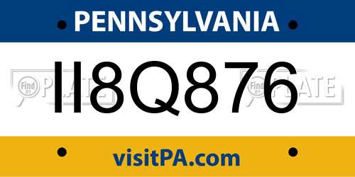 II8Q876 Pennsylvania License Plate