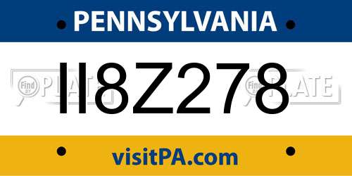 II8Z278 Pennsylvania License Plate