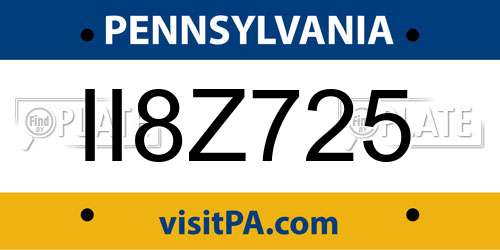 II8Z725 Pennsylvania License Plate