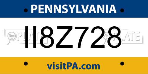 II8Z728 Pennsylvania License Plate