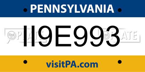 II9E993 Pennsylvania License Plate