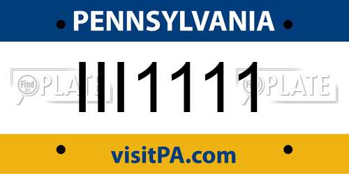 III1111 Pennsylvania License Plate