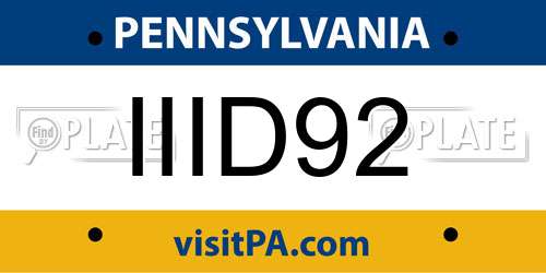 IIID92 Pennsylvania License Plate