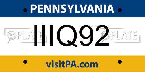 IIIQ92 Pennsylvania License Plate