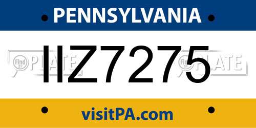 IIZ7275 Pennsylvania License Plate