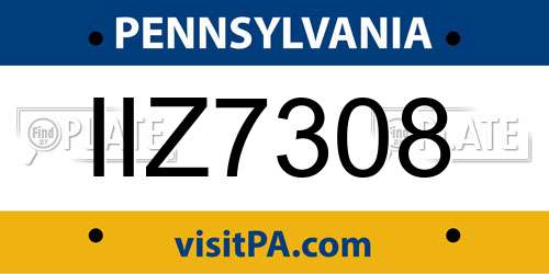IIZ7308 Pennsylvania License Plate