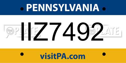 IIZ7492 Pennsylvania License Plate