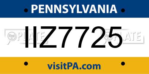 IIZ7725 Pennsylvania License Plate