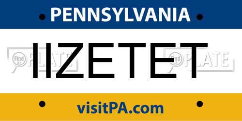 IIZETET Pennsylvania License Plate