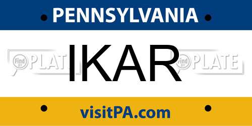 IKAR Pennsylvania License Plate