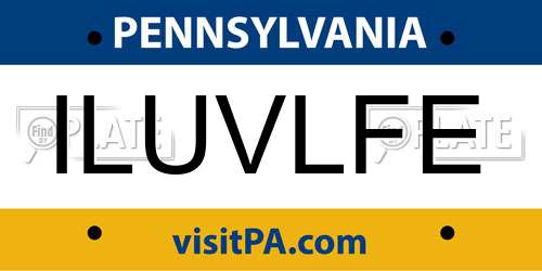 ILUVLFE Pennsylvania License Plate