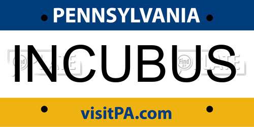 INCUBUS Pennsylvania License Plate