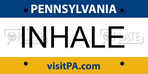 INHALE Pennsylvania License Plate