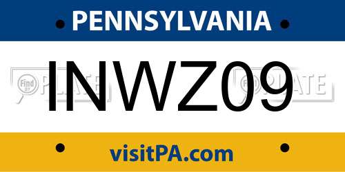 INWZ09 Pennsylvania License Plate