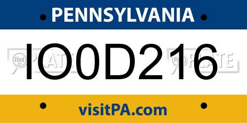 IO0D216 Pennsylvania License Plate