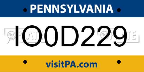 IO0D229 Pennsylvania License Plate
