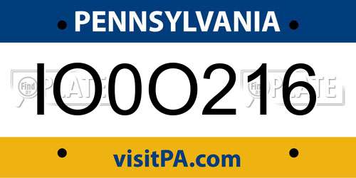 IO0O216 Pennsylvania License Plate