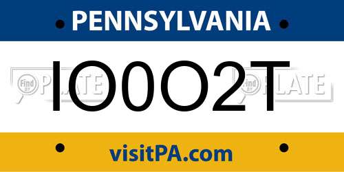 IO0O2T Pennsylvania License Plate