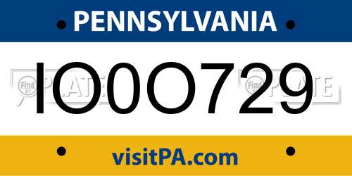 IO0O729 Pennsylvania License Plate